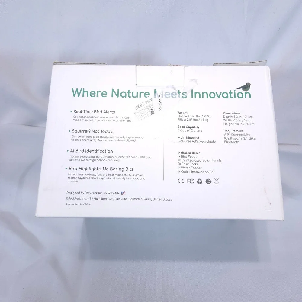 PeckPerk Smart Bird Feeder Solar Panel 2K UHD AI Identification